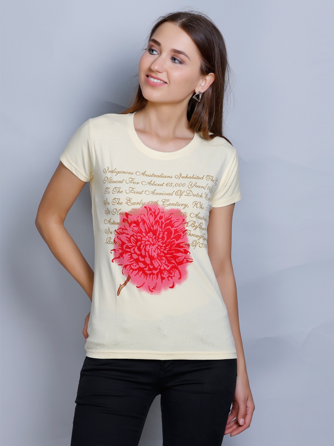 

Wool's Kart Women Typography Printed Cotton T-shirt, Yellow