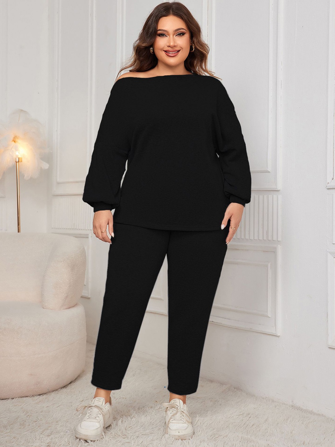 

StyleCast Curve Round Neck Top With Trousers Co-Ords, Black