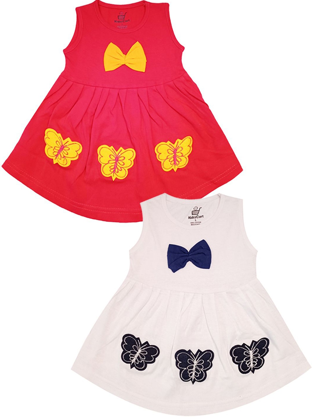 

KidzzCart Girls Pack of 2 Printed Cotton Fit & Flare Dress, Red