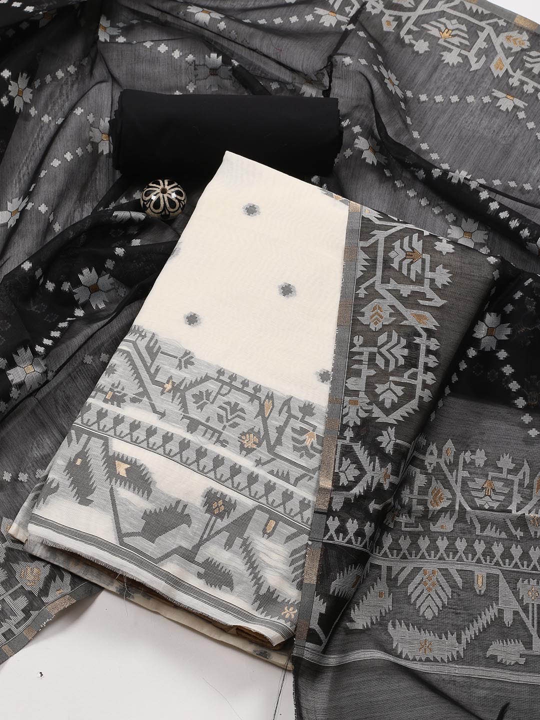 

Meena Bazaar Art Silk Unstitched Dress Material, Cream