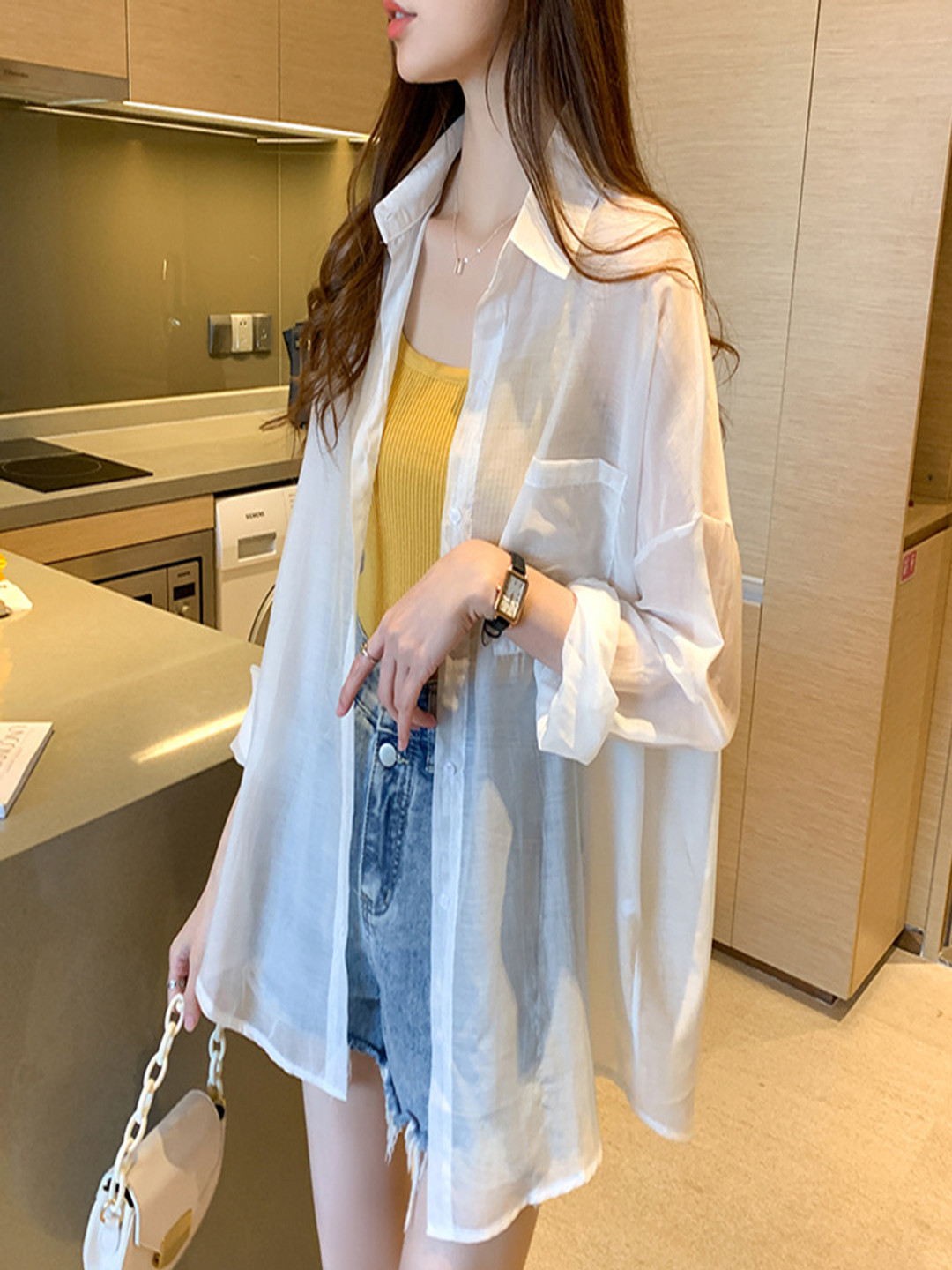 

StyleCast Women Spread Collar Solid Cotton Casual Shirt, White