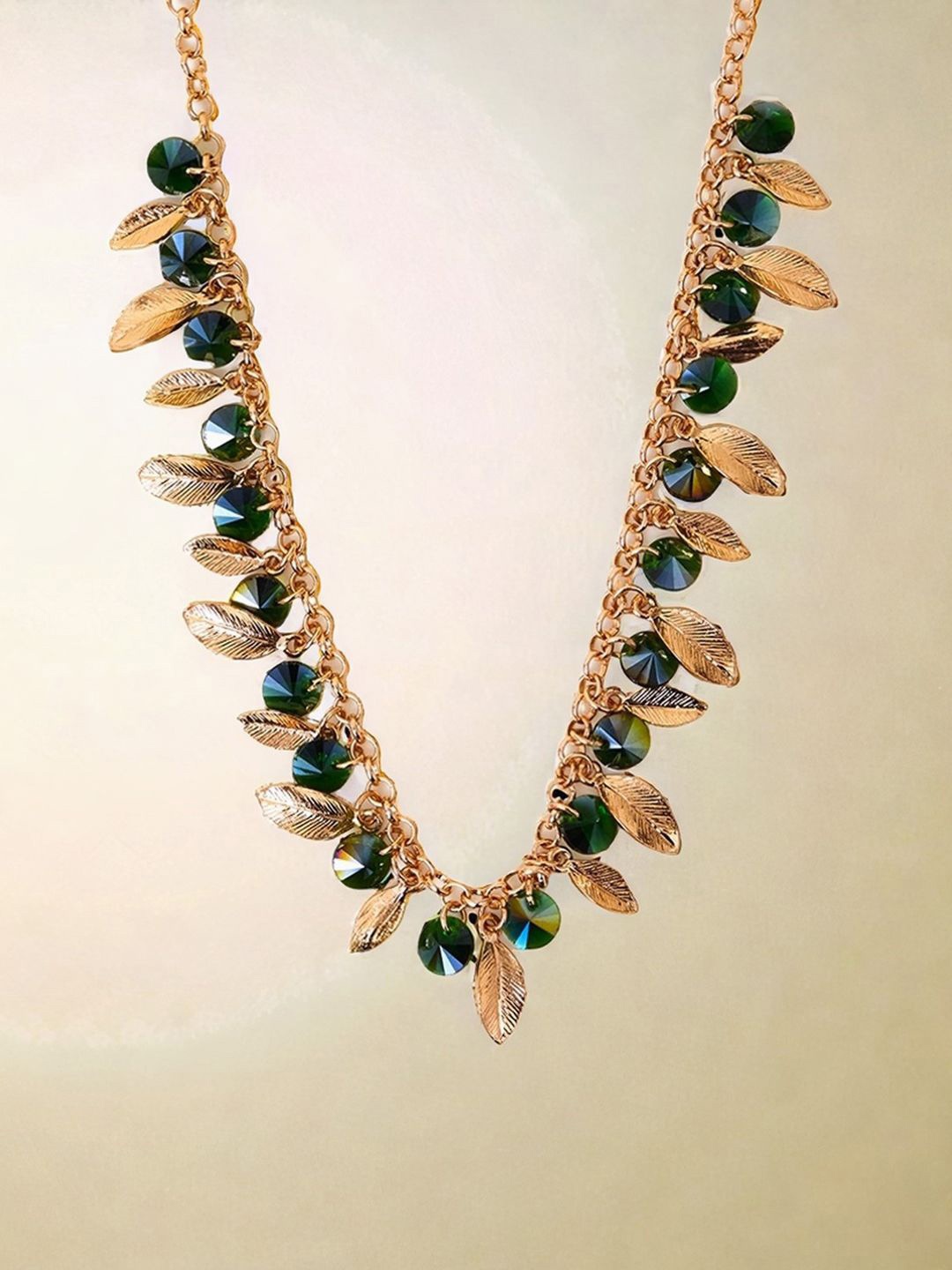 

Accessorize Crystals Stone Studded Leaf Design Necklace, Green