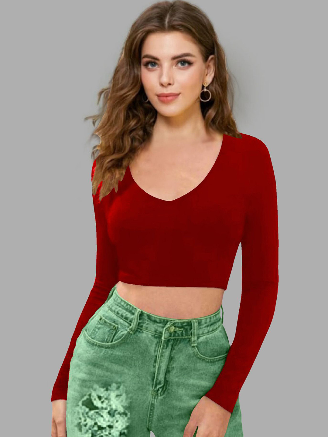 

Dream Beauty Fashion Solid Scoop Neck Fitted Crop Top, Red