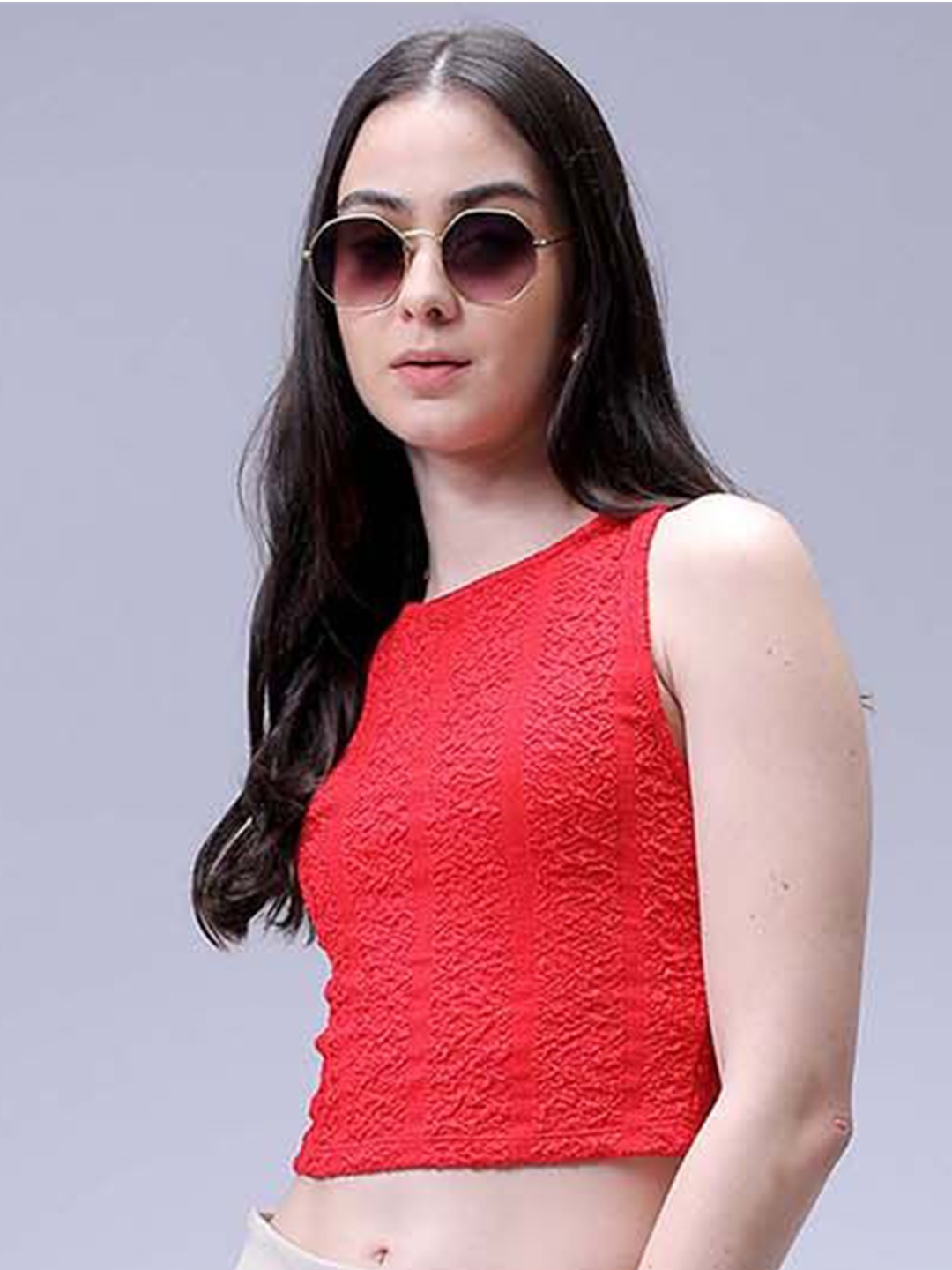 

Freehand by The Indian Garage Co Women Self Design Top, Red