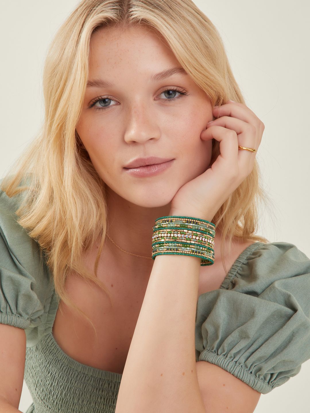 

Accessorize Beaded Multistrand Bracelet, Green