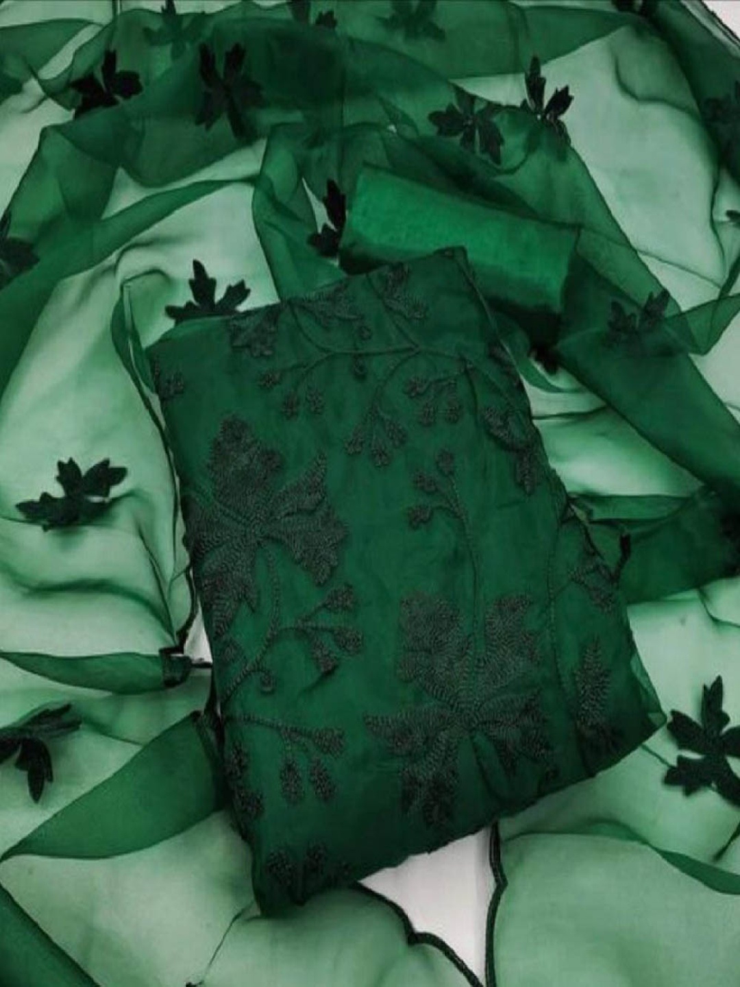 

Aika Floral Embroidered Unstitched Dress Material, Green