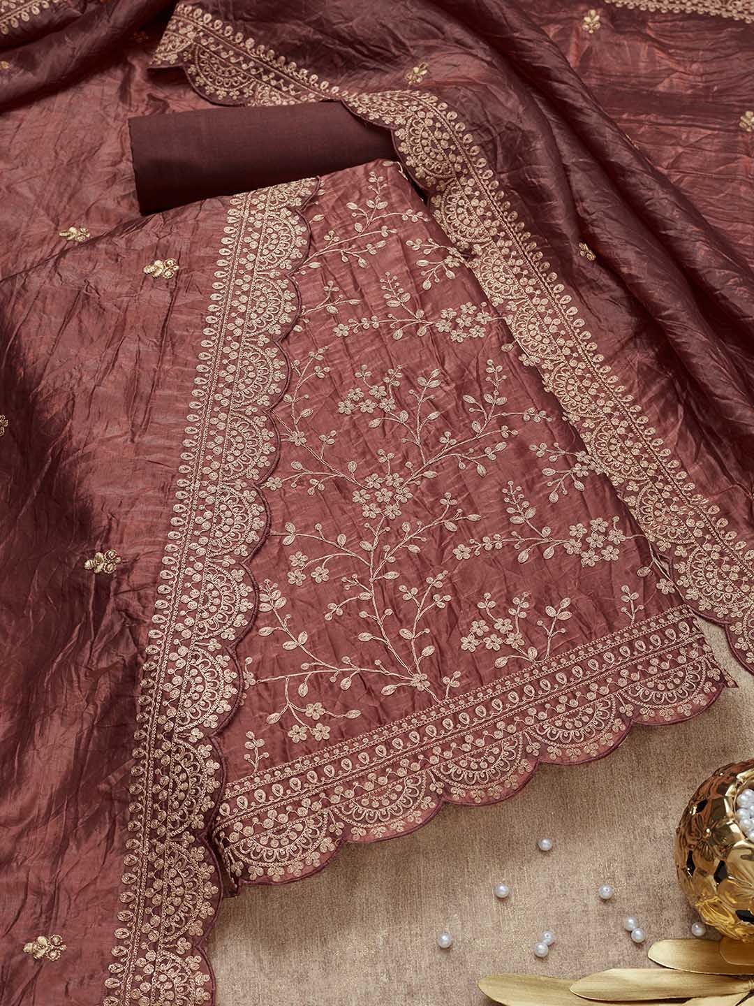 

Soch Floral Embroidered Zari Unstitched Dress Material, Pink