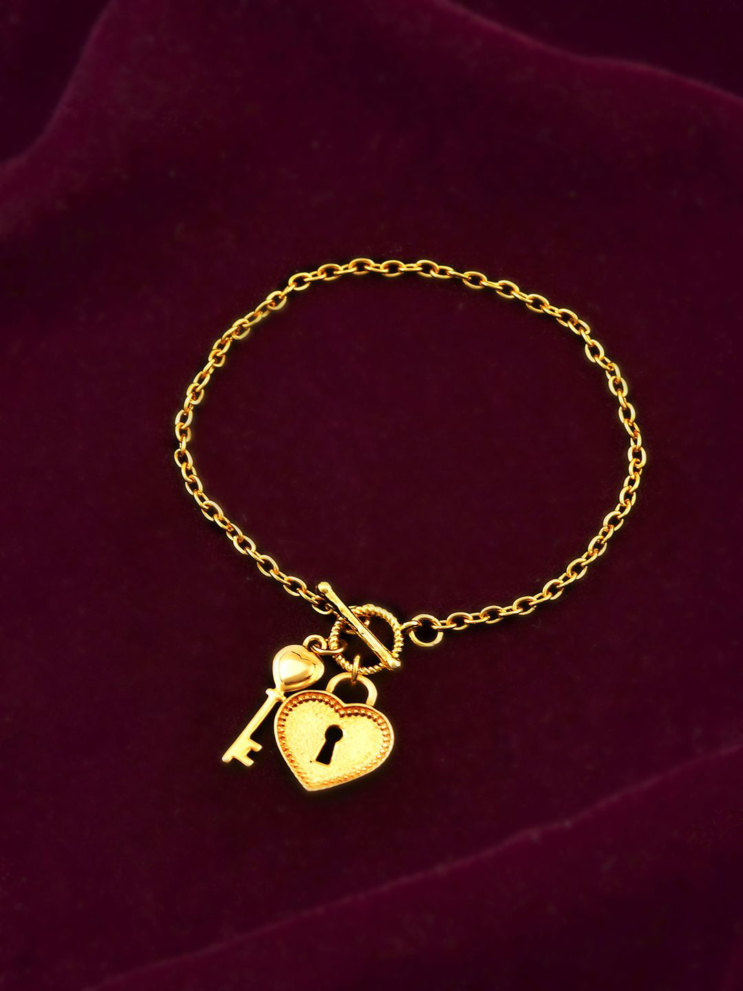 

Voylla Gold-Plated Valentine's Day Locked In Love Toggle Charm Bracelet