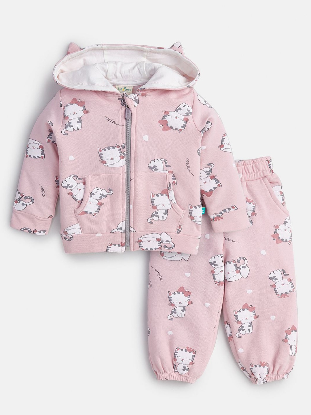 

JusCubs Girls Printed Hooded Pure Cotton Sweatshirt With Jogger, Pink