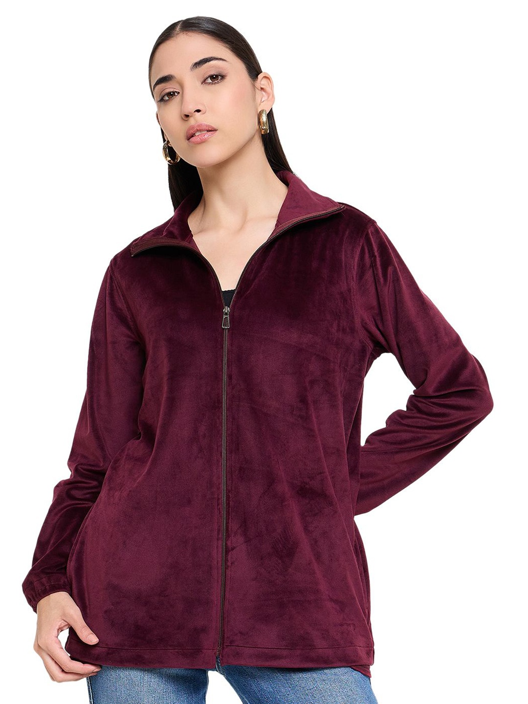 

Imfashini Women Mock Collar Sweatshirt, Burgundy