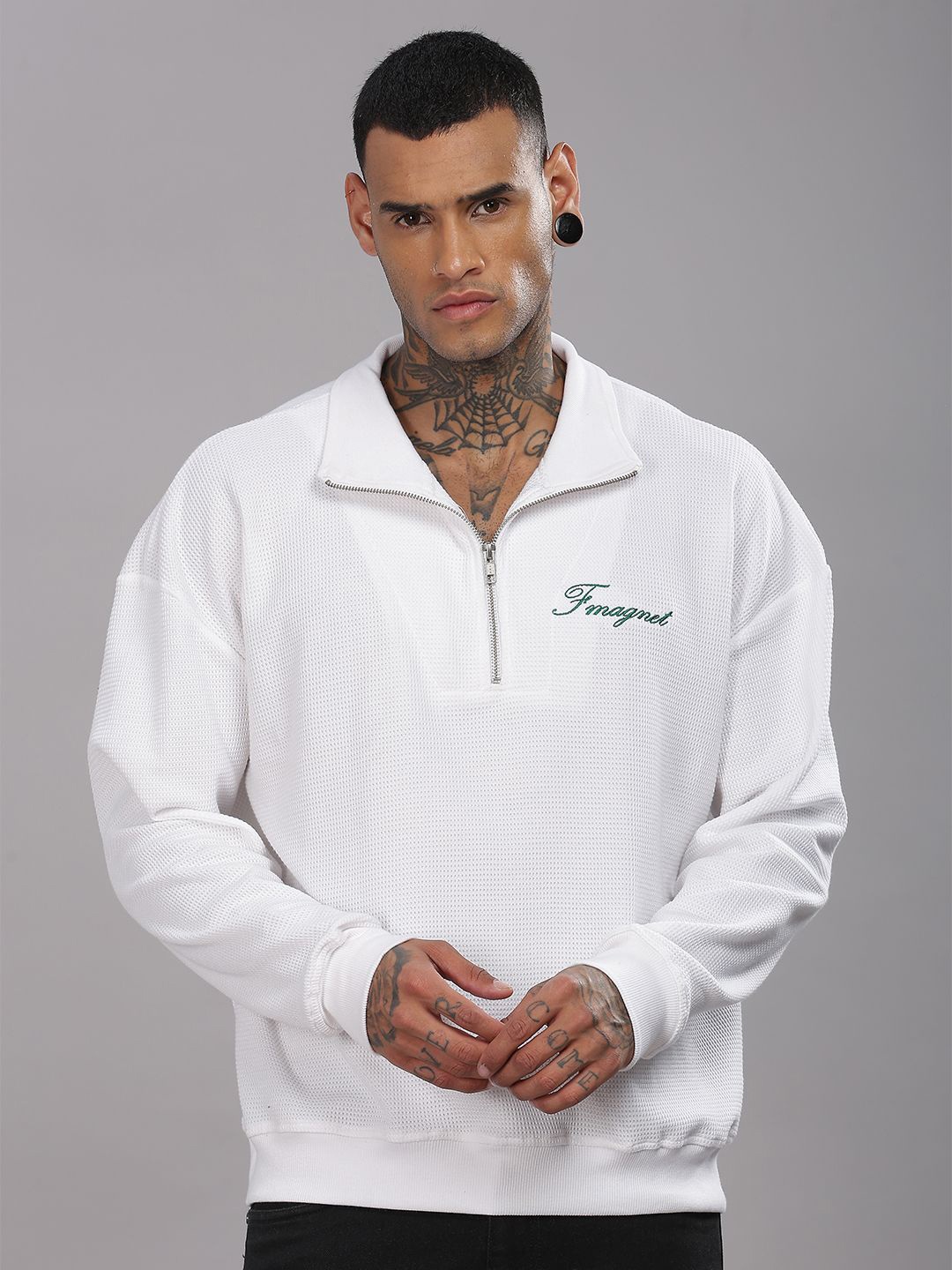 

Fmagnet Clothing White Half Zip Jumper