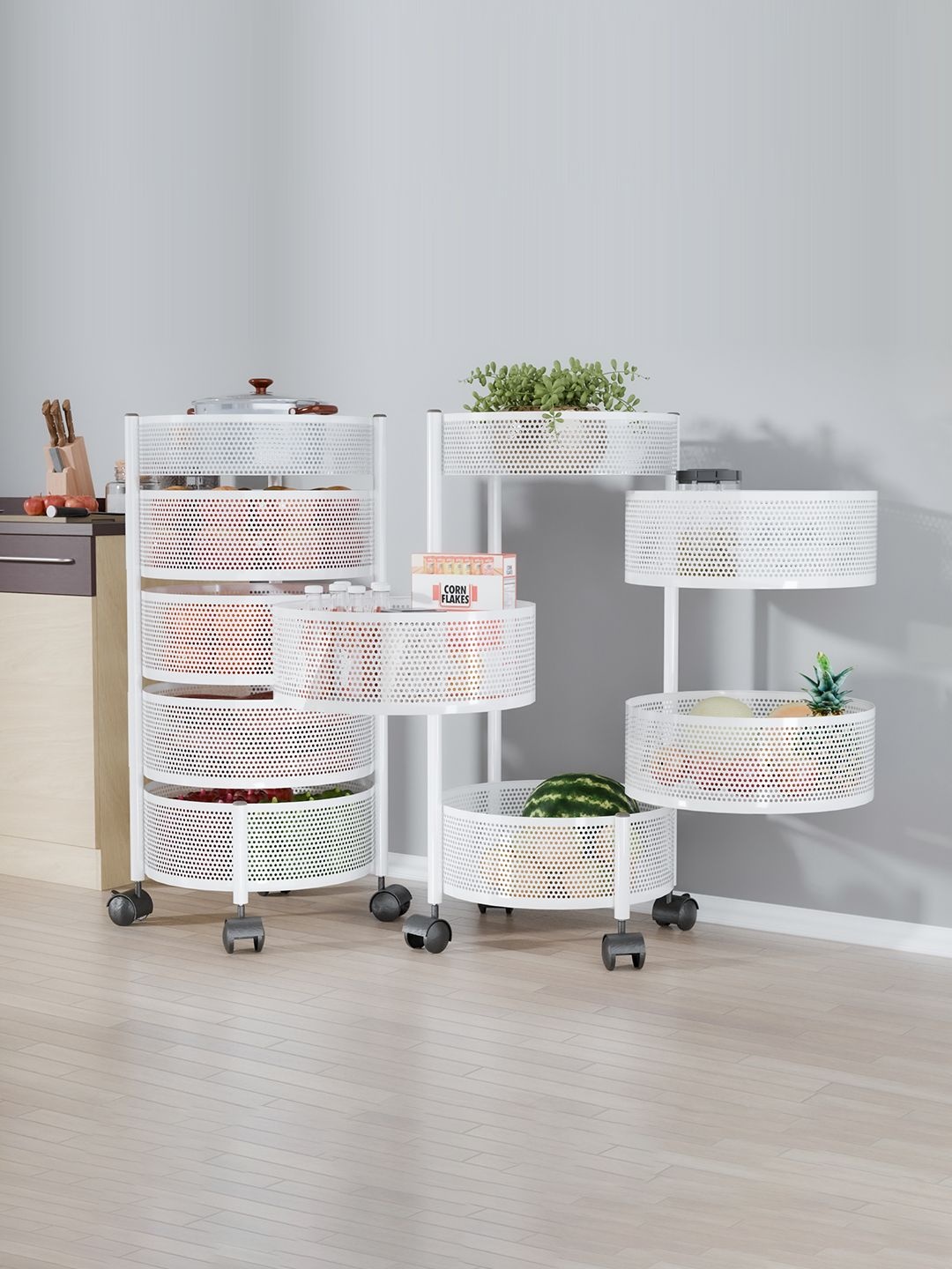 

Kuber Industries White Pack of 2 Kitchen 4+1 Layer Metal Storage Kitchen Trolley