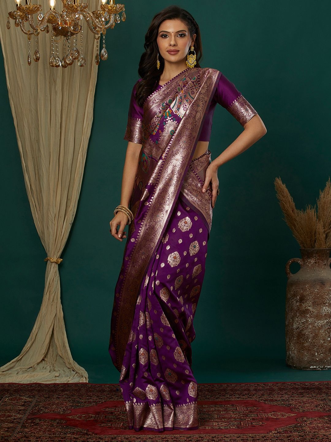 

Satrani Woven Design Zari Banarasi Saree, Purple