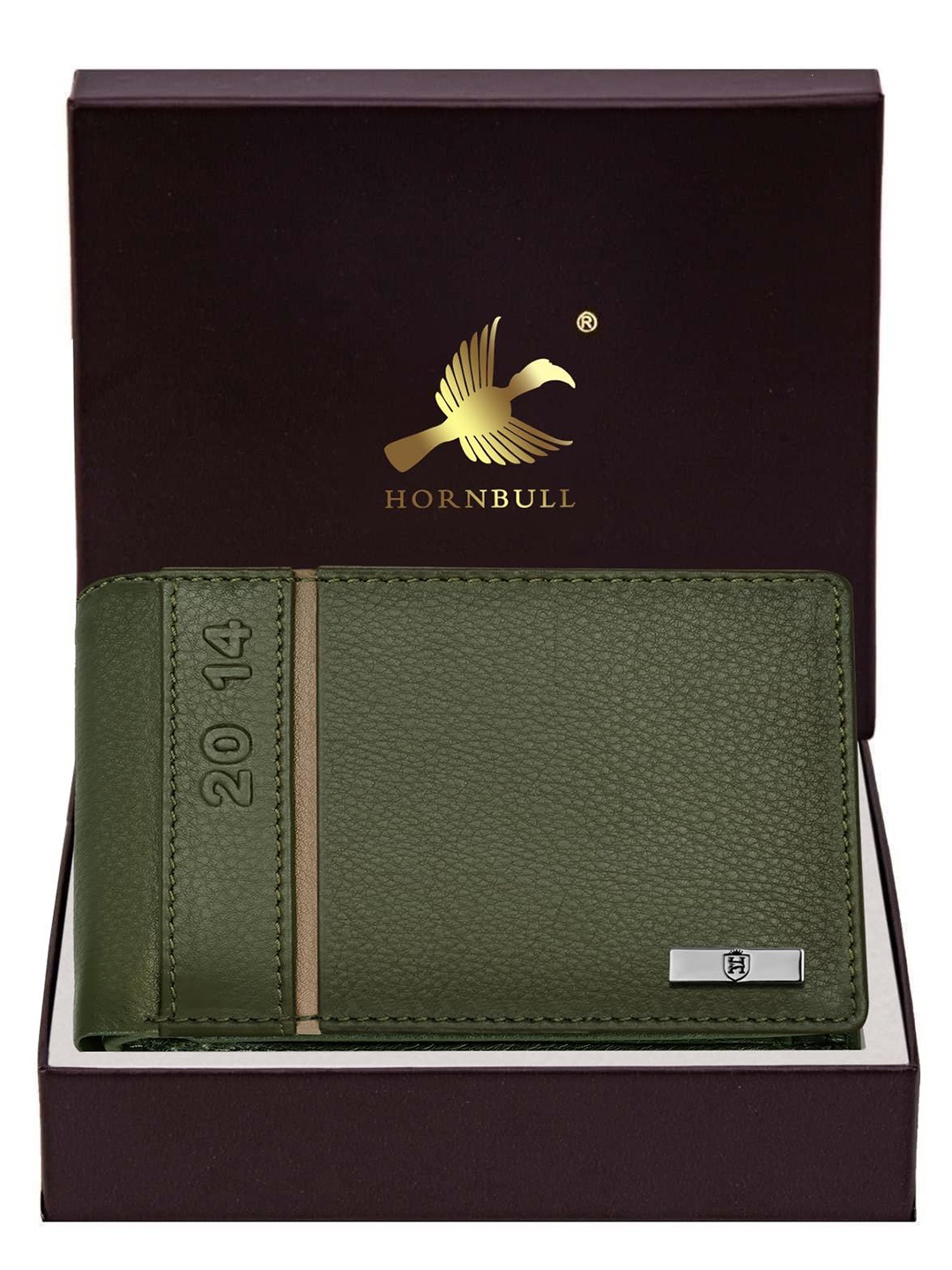 

Hornbull Men Miller RFID Blocking Genuine Leather Two Fold Wallet, Green