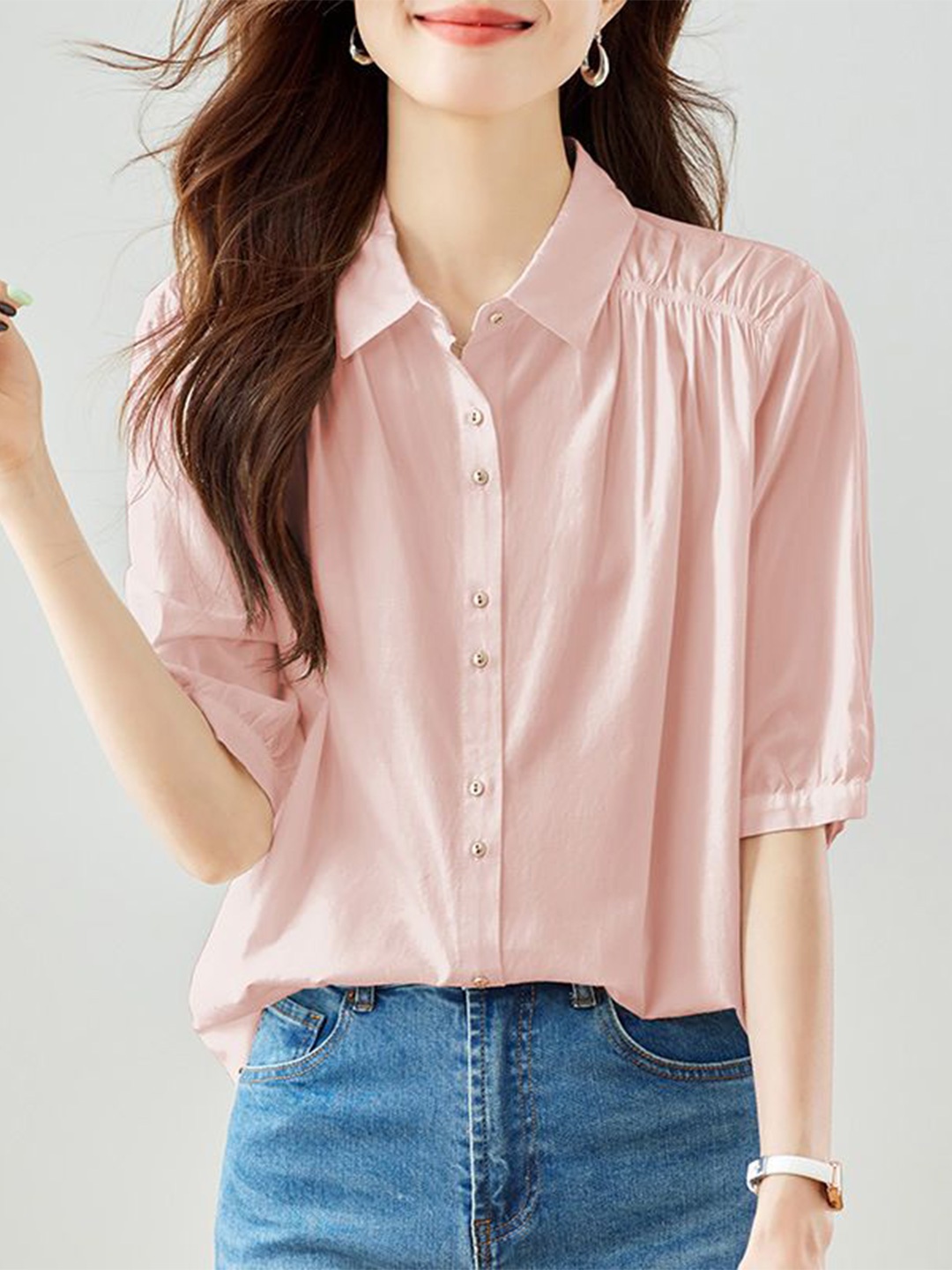 

StyleCast Women Relaxed Fit Spread Collar Solid Casual Shirt, Pink