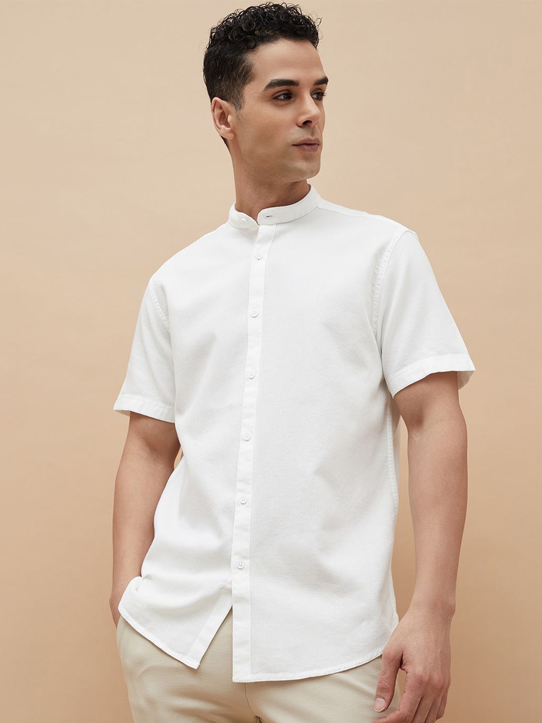 

CODE by Lifestyle Men Band Collar Solid Cotton Casual Shirt, White