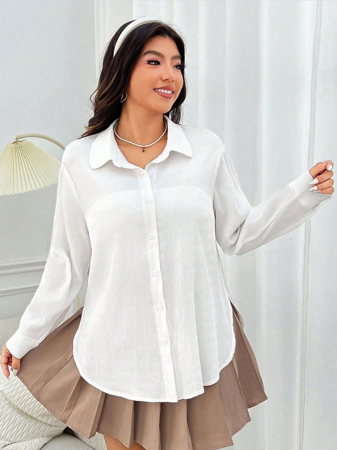 

NANCHI Women Comfort Relaxed Fit Spread Collar Solid Cotton Casual Shirt, White