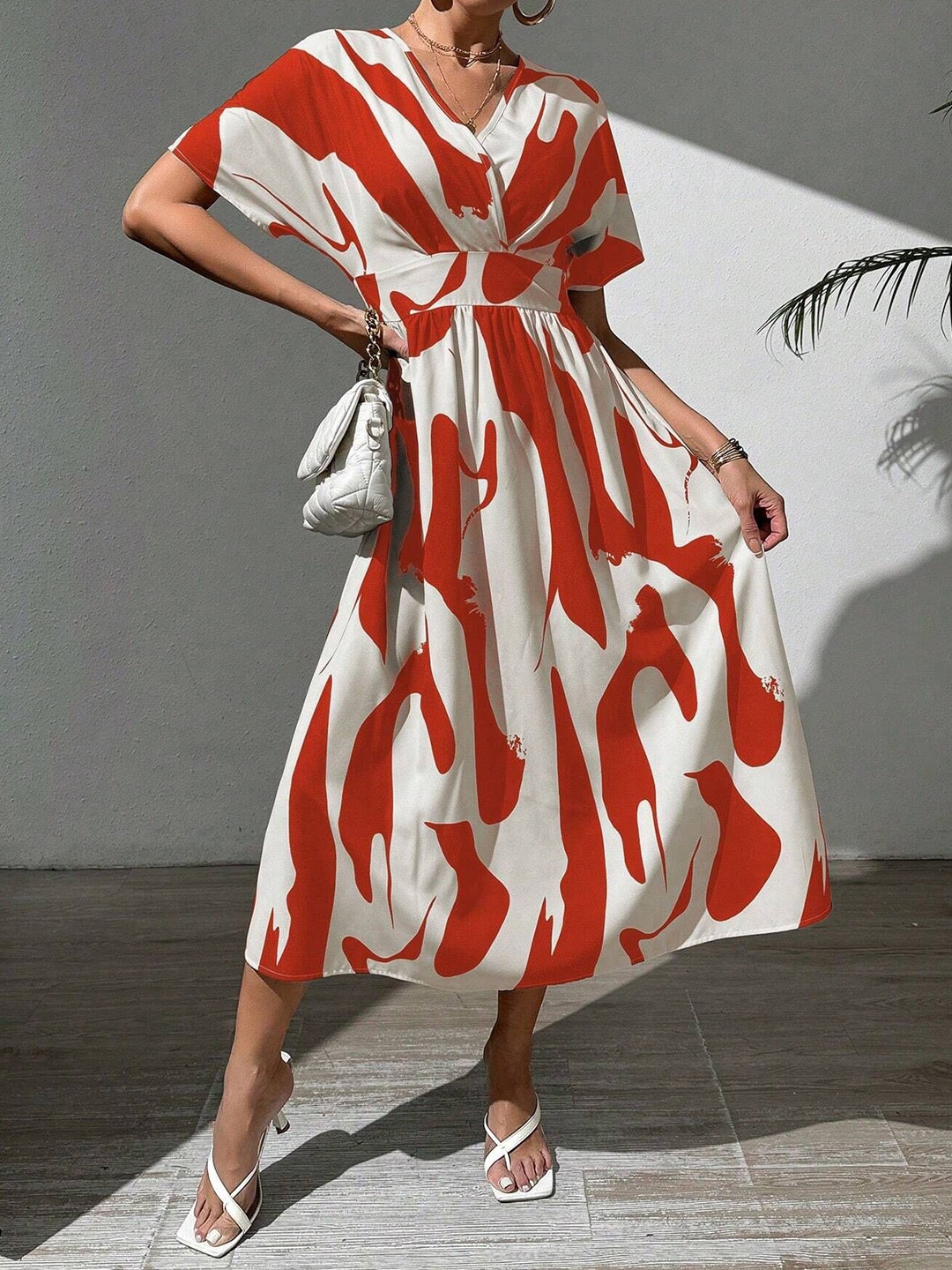 

Mast & Harbour Printed Fit and Flare Midi Dress, Red