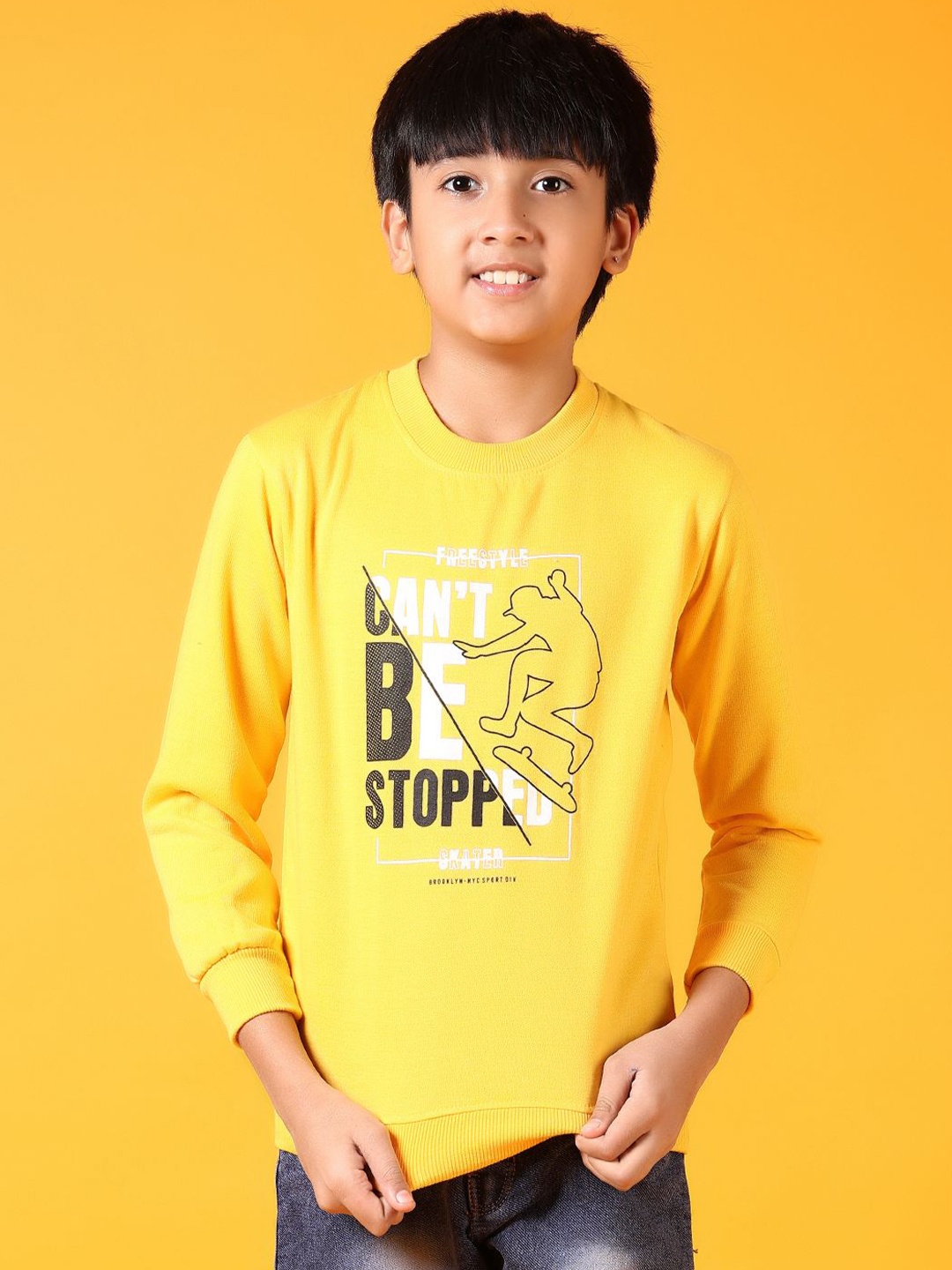 

V-Mart Boys Typography Printed Cotton Sweatshirt, Yellow