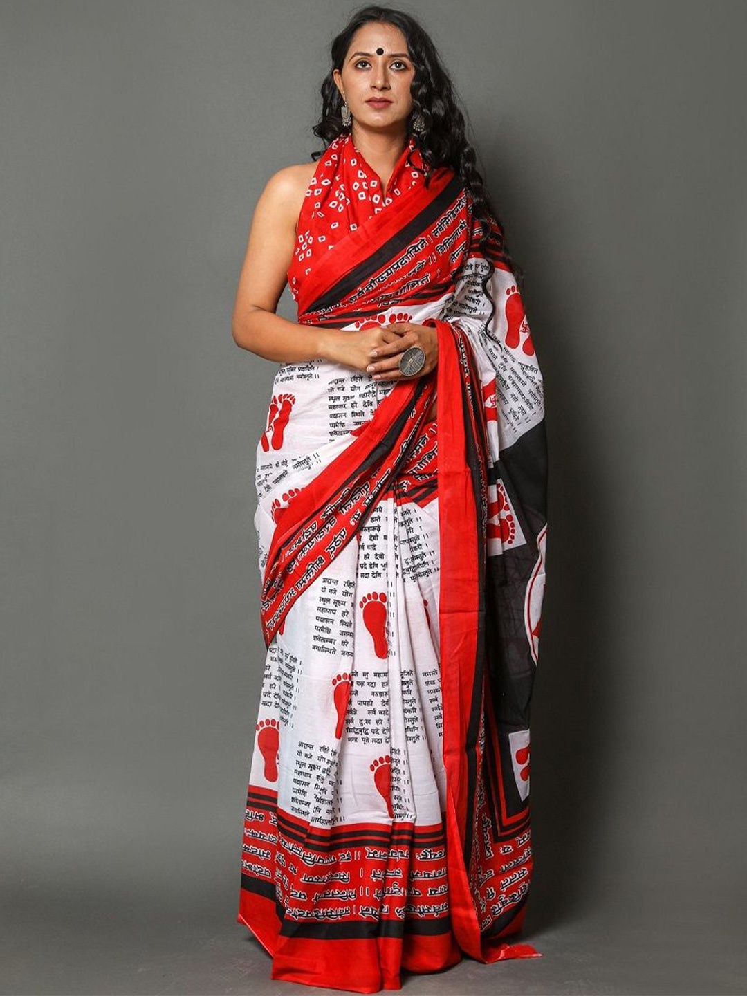 

Craft Musium Floral Pure Cotton Bagru Saree, Red