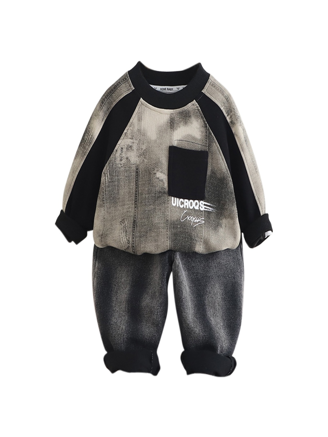 

StyleCast x Revolte Boys Colourblocked Round Neck Sweatshirt With Jogger, Grey
