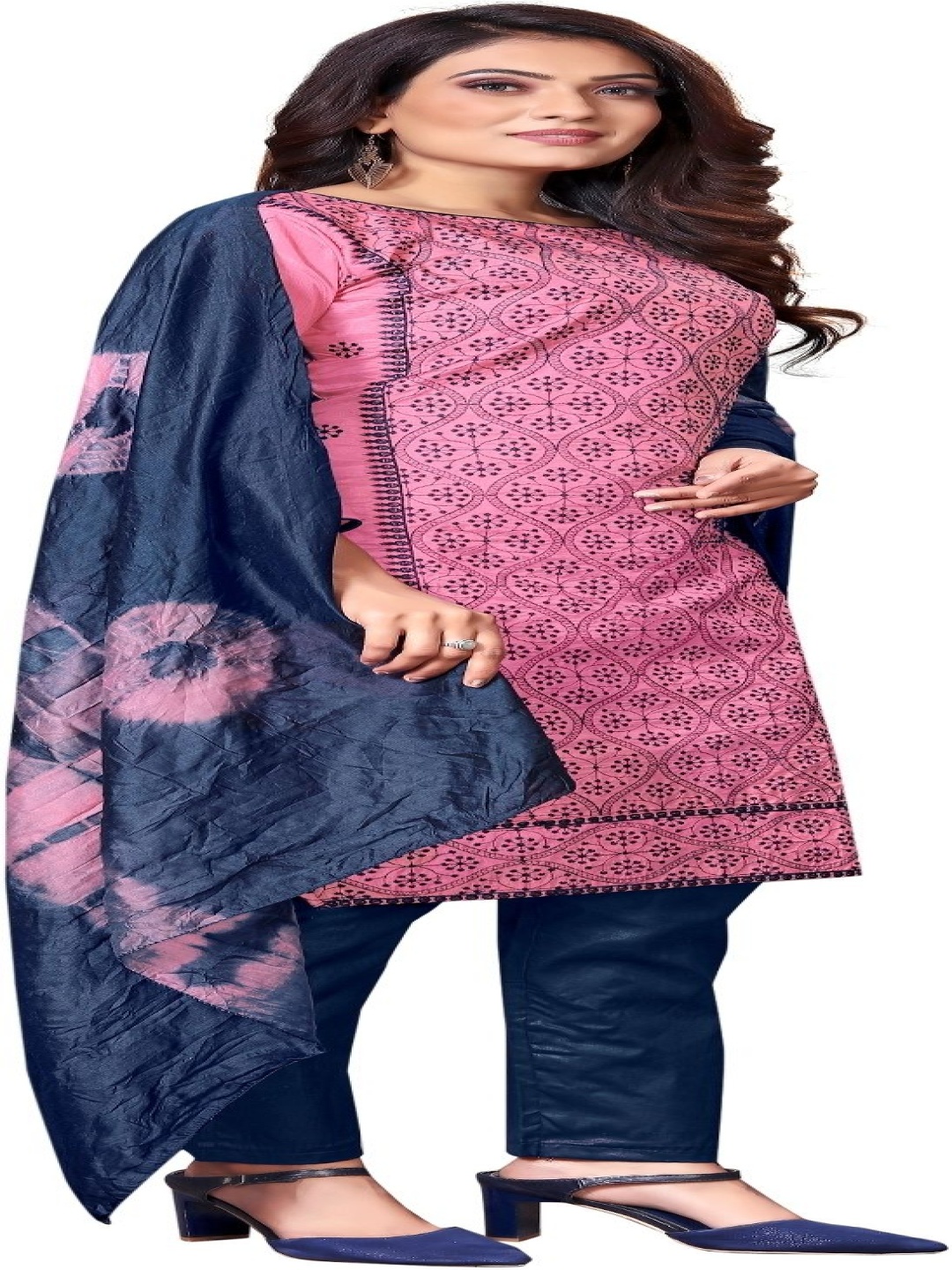 

Aika Ethnic Motifs Embroidered Pure Silk Unstitched Dress Material, Peach