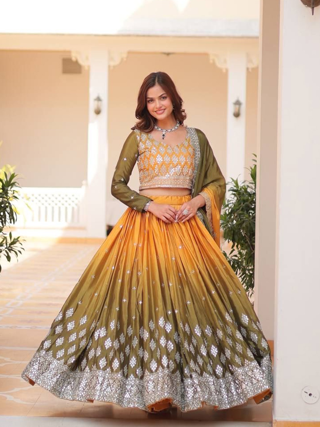 

Fashion Basket Embroidered Ready to Wear Lehenga & Blouse With Dupatta, Yellow