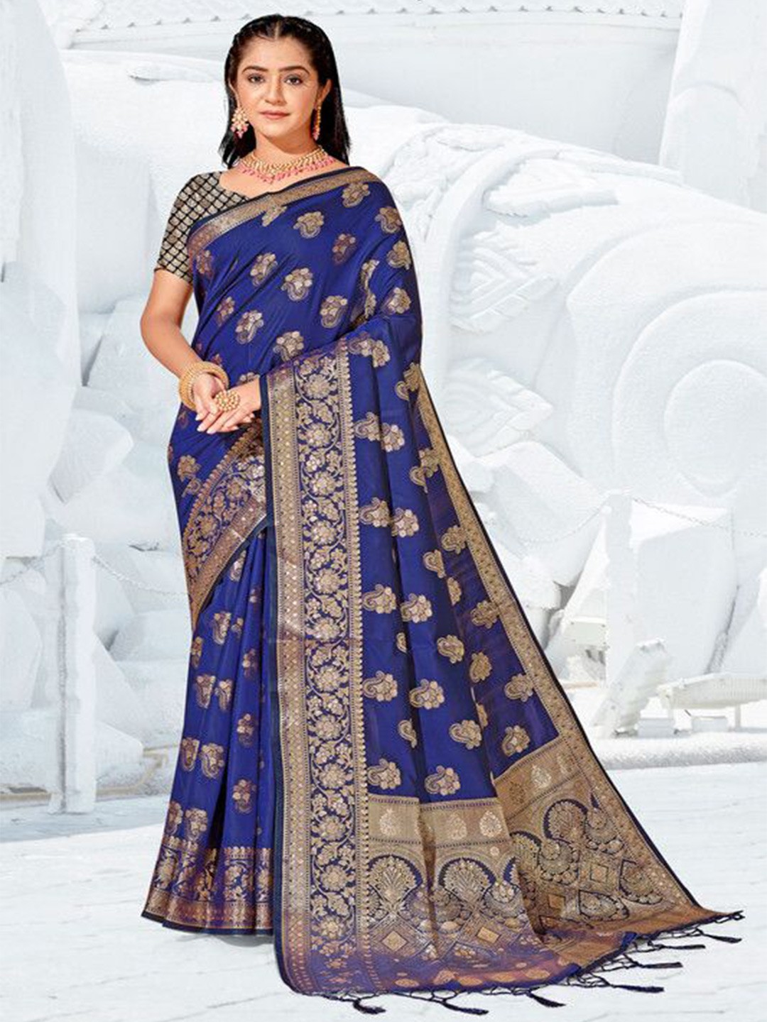 

sagarika Ethnic Motifs Zari Banarasi Saree, Blue