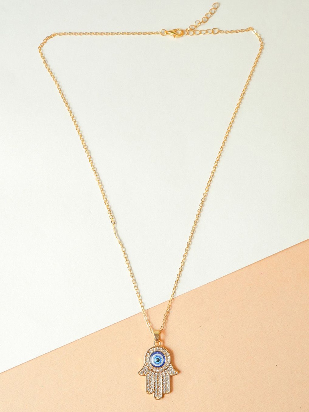 

VIRAASI Gold-Plated Stone Studded Hand Evil Eye Pendant With Chain