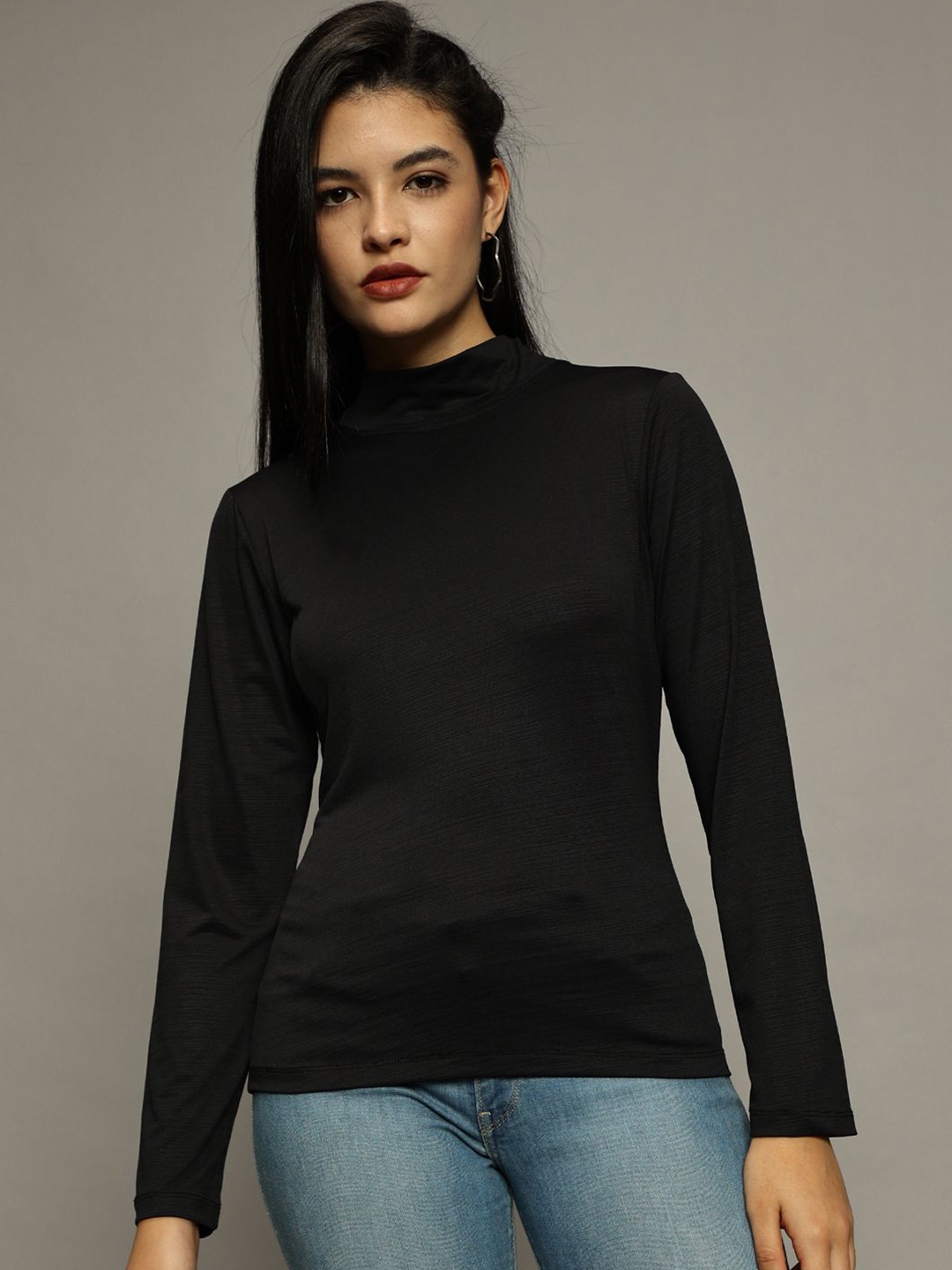 

The Roadster Lifestyle Co High Neck Long Sleeves Casual Top, Black