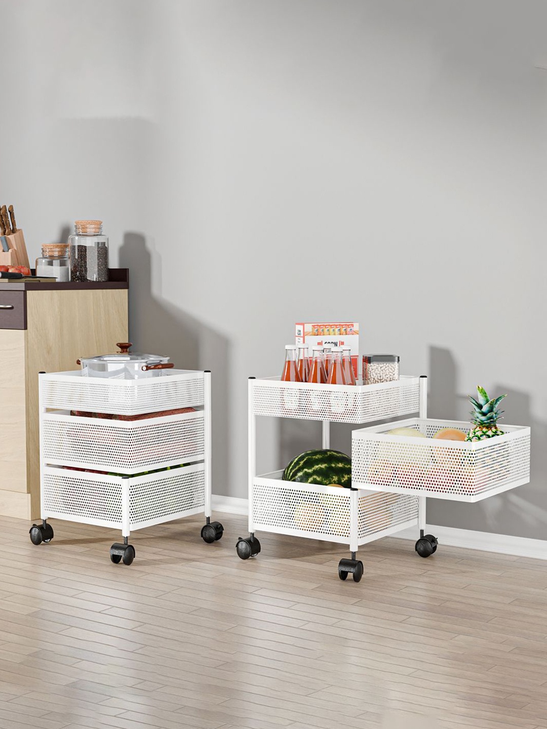 

Kuber Industries Unisex Pack of 2 Kitchen 2+1 Layer Metal Storage Kitchen Trolley White
