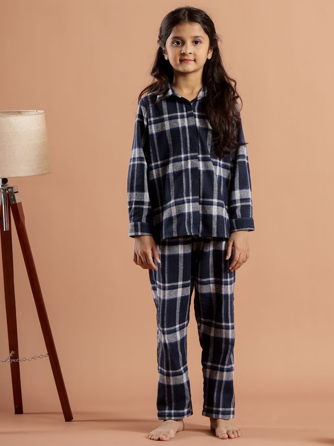 

SANSKRUTIHOMES Girls Checked Pure Cotton Night suit, Blue