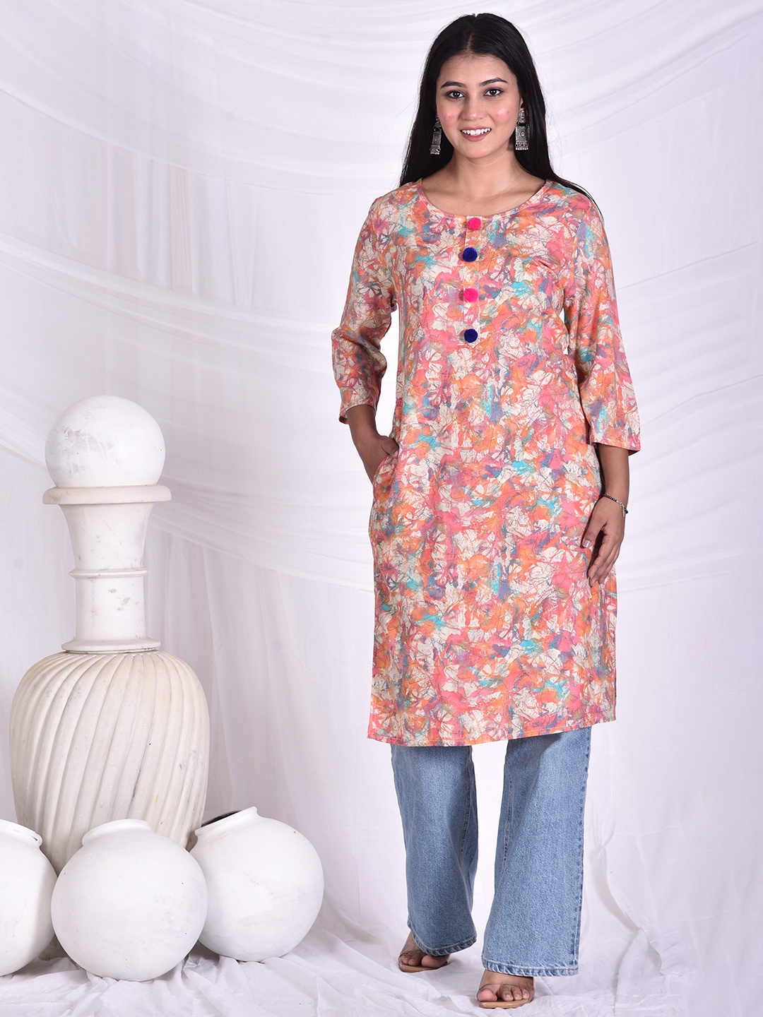 

Rashmi Shree Creation Women Printed Round Neck Straight Kurta, Pink