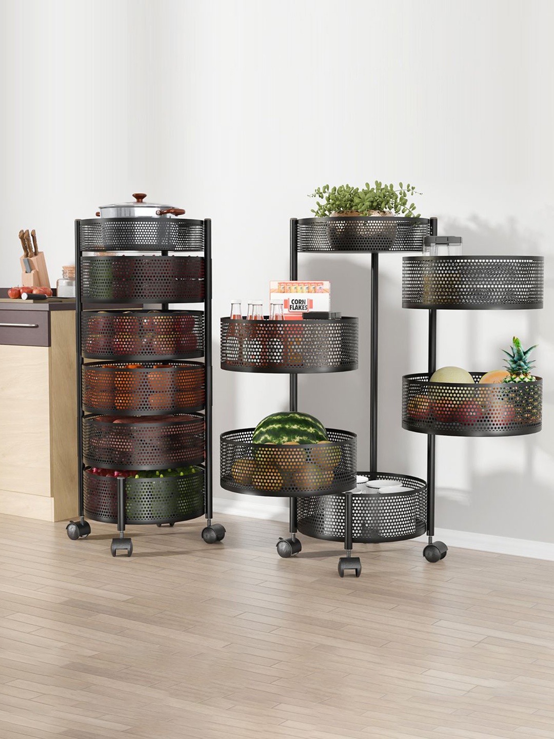 

Kuber Industries Pack of 2 Kitchen 5+1 Layer Metal Storage Kitchen Trolley Black