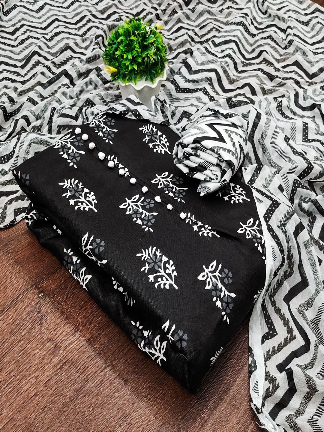 

Aika Floral Printed Unstitched Dress Material, Black