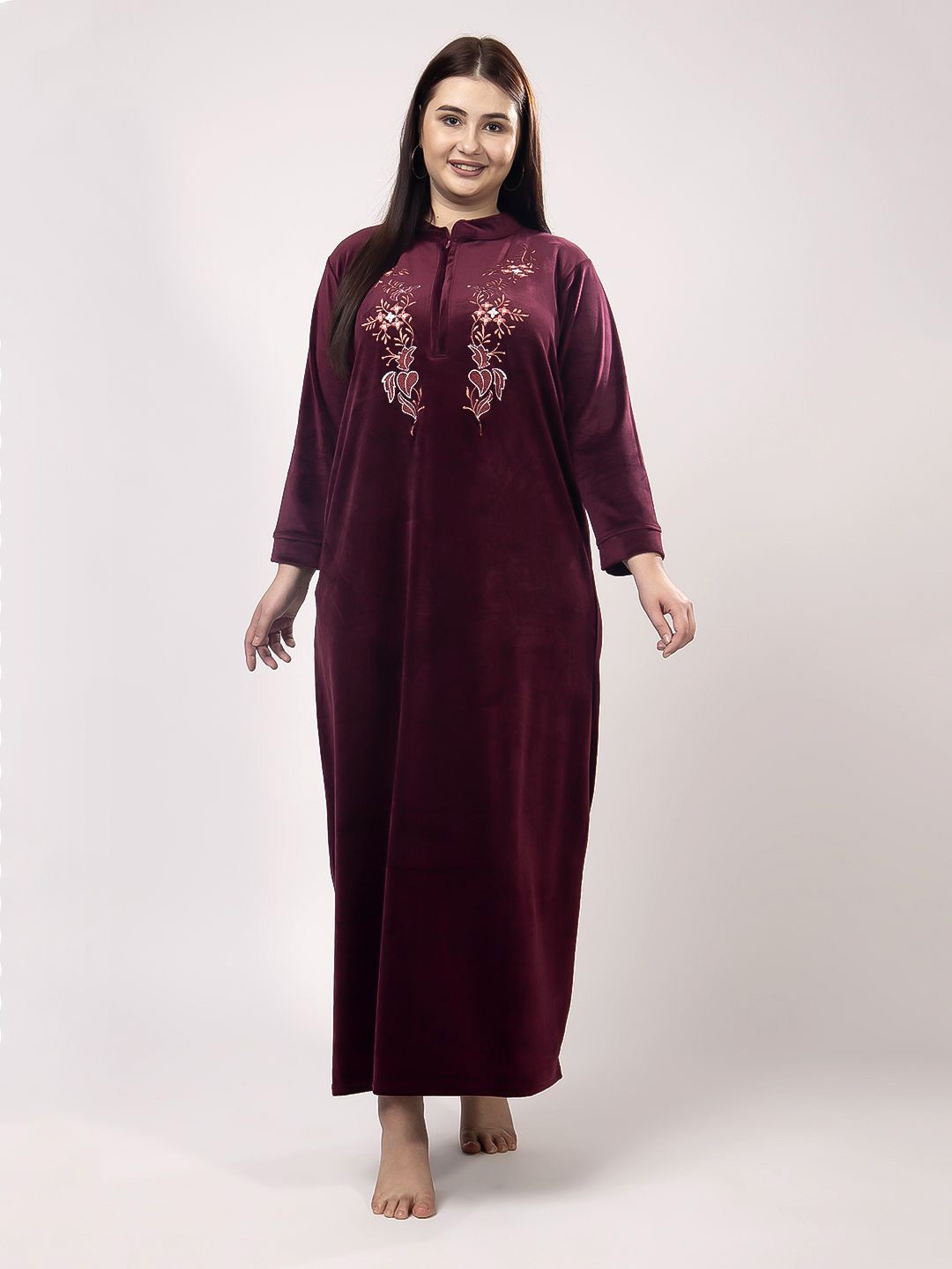 

CHUI MUI Women Embroidered Maxi Nightdress, Violet