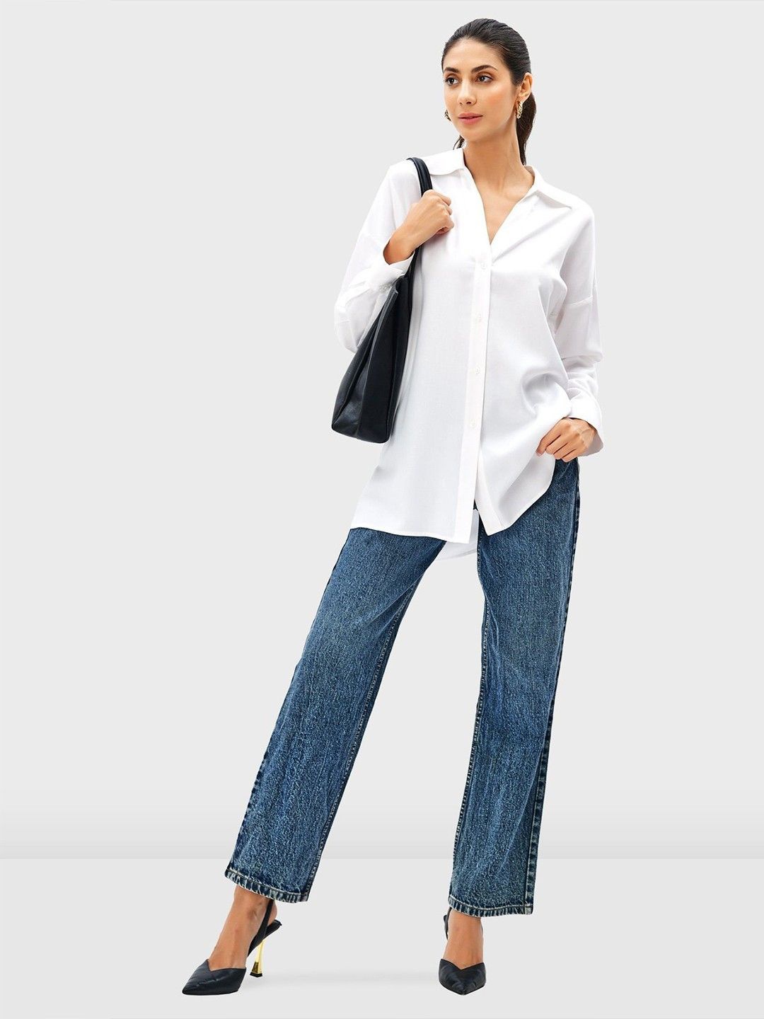 

WHY SO FAB Women Comfort Oversized Fit Spread Collar Solid Cotton Casual Shirt, White