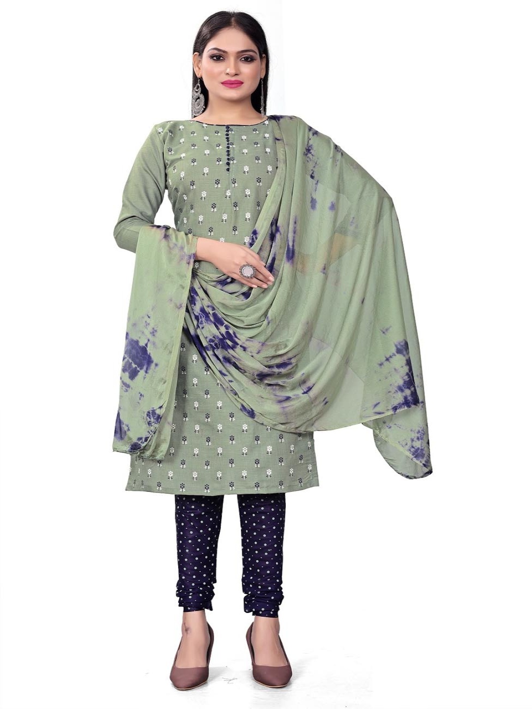 

Aika Ethnic Motifs Printed Pure Cotton Unstitched Dress Material, Green