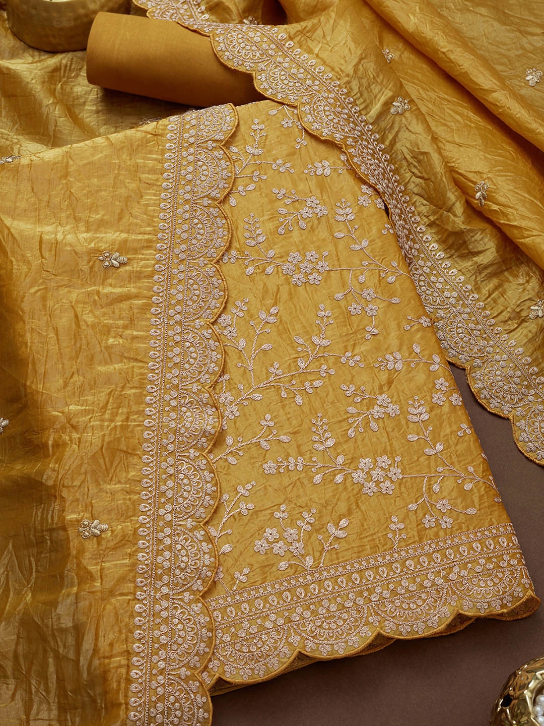 

Soch Floral Embroidered Unstitched Dress Material, Mustard