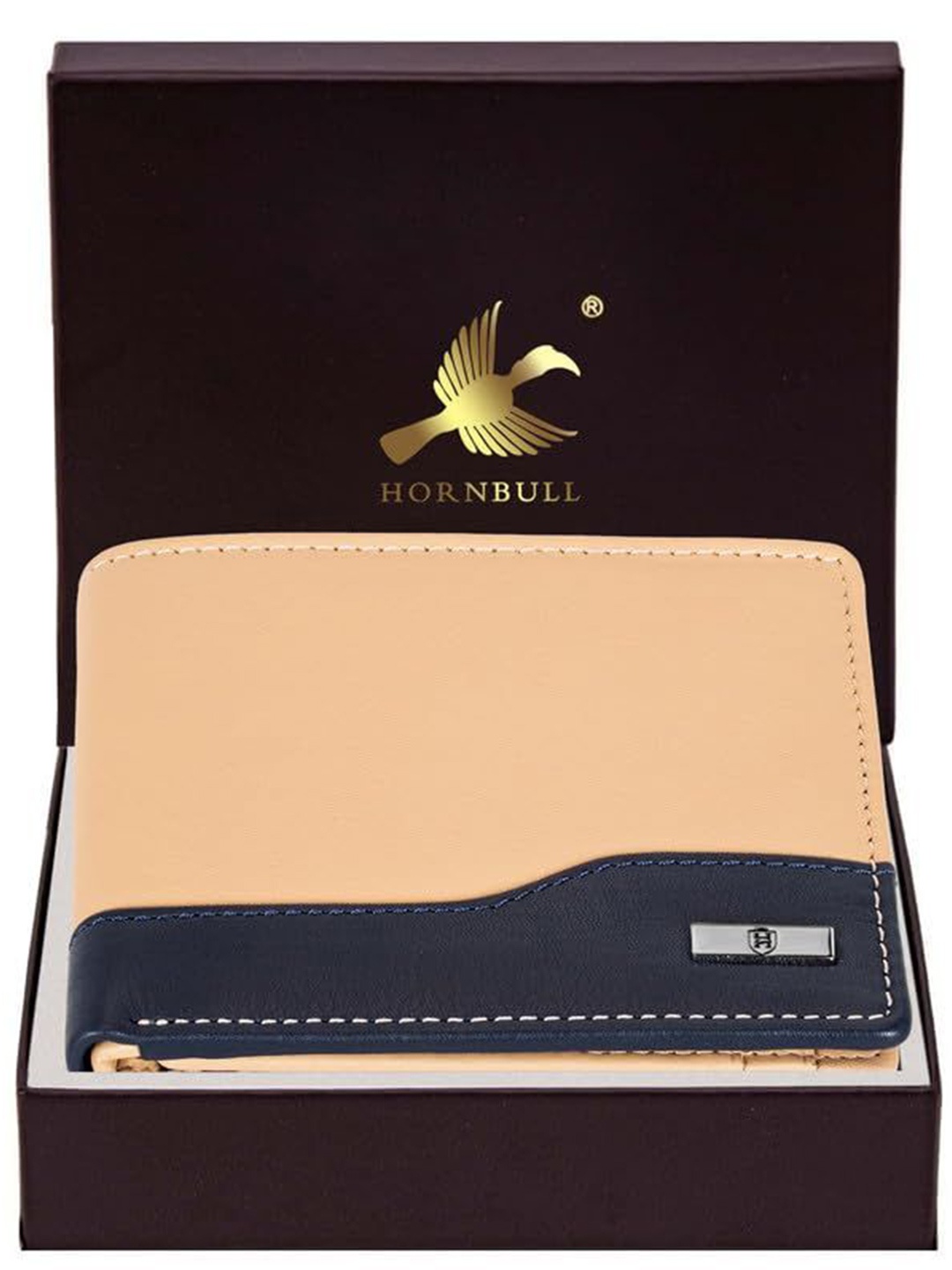 

Hornbull Men Colourblocked Leather Two Fold Wallet, Beige