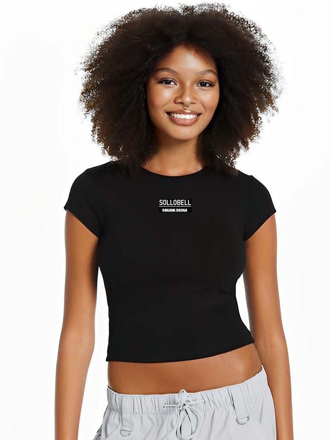 

sollobell Print Cotton Tank Crop Top, Black