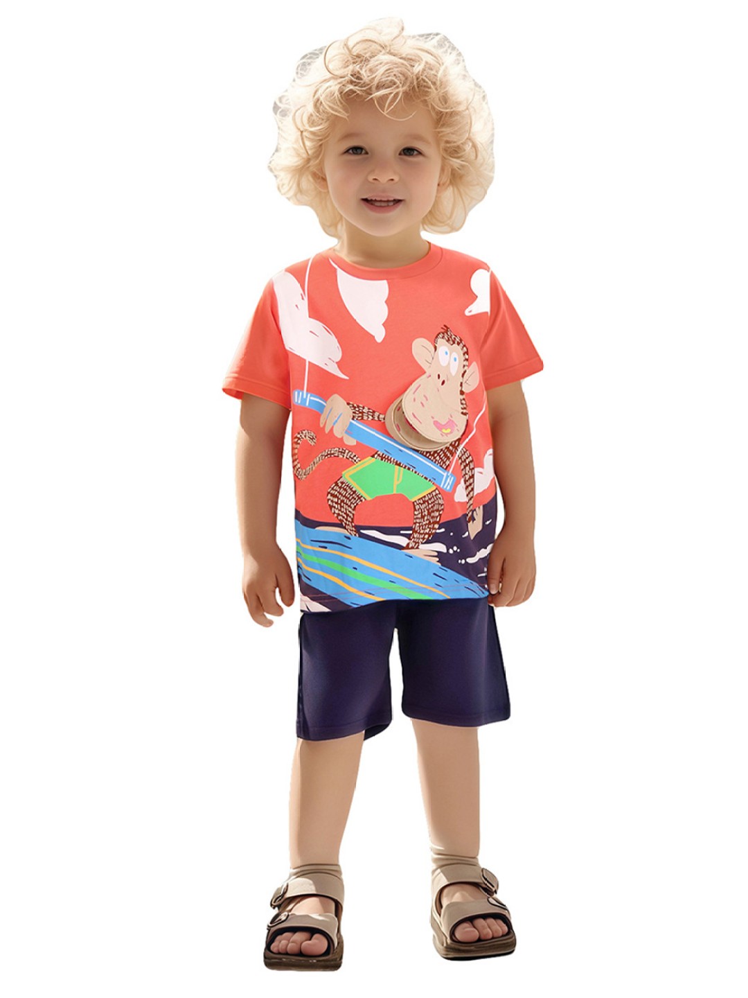

StyleCast x Revolte Boys Printed Pure Cotton T-Shirt With Shorts, Orange