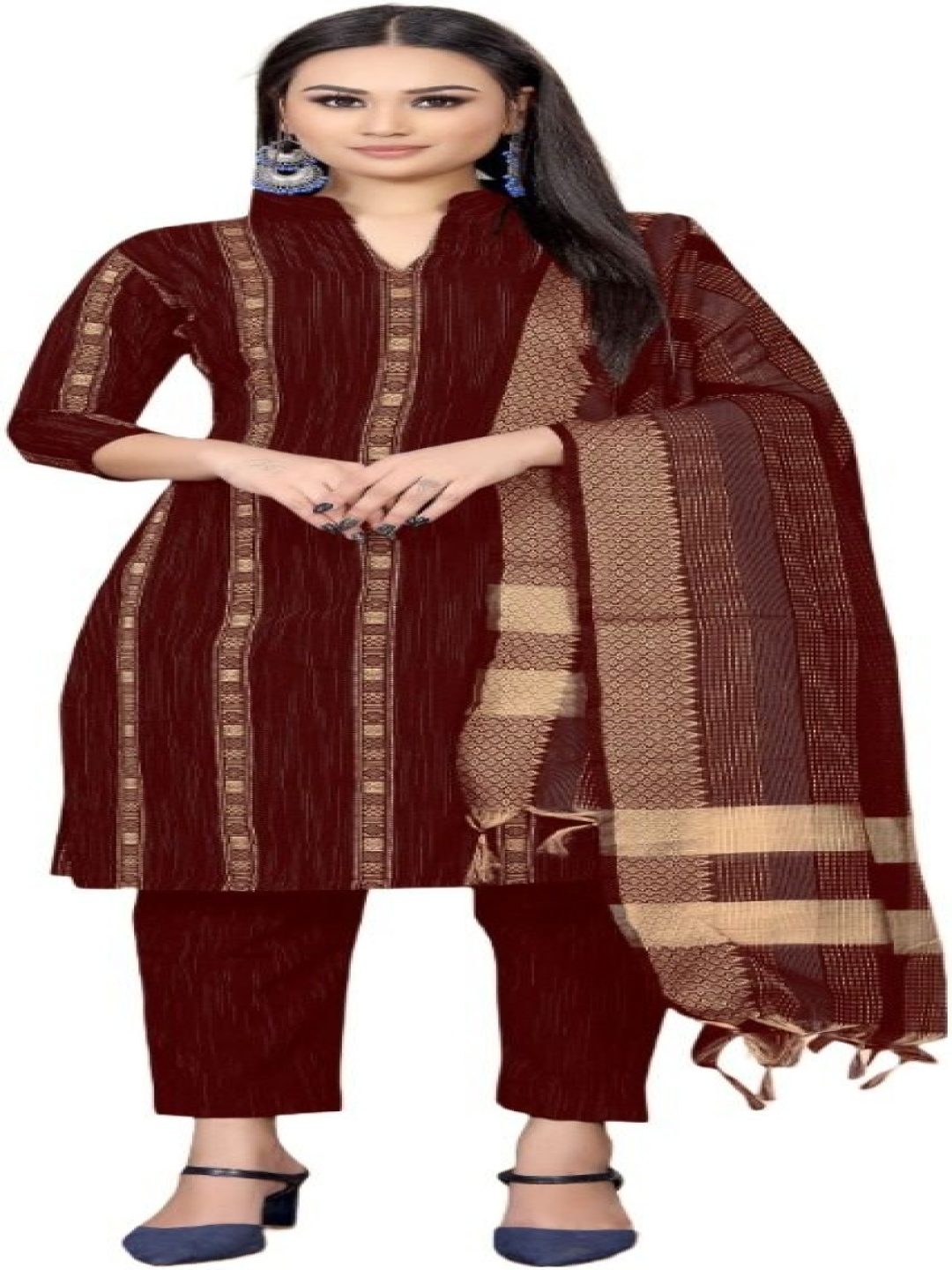 

Aika Striped Woven Design Pure Cotton Unstitched Dress Material, Maroon