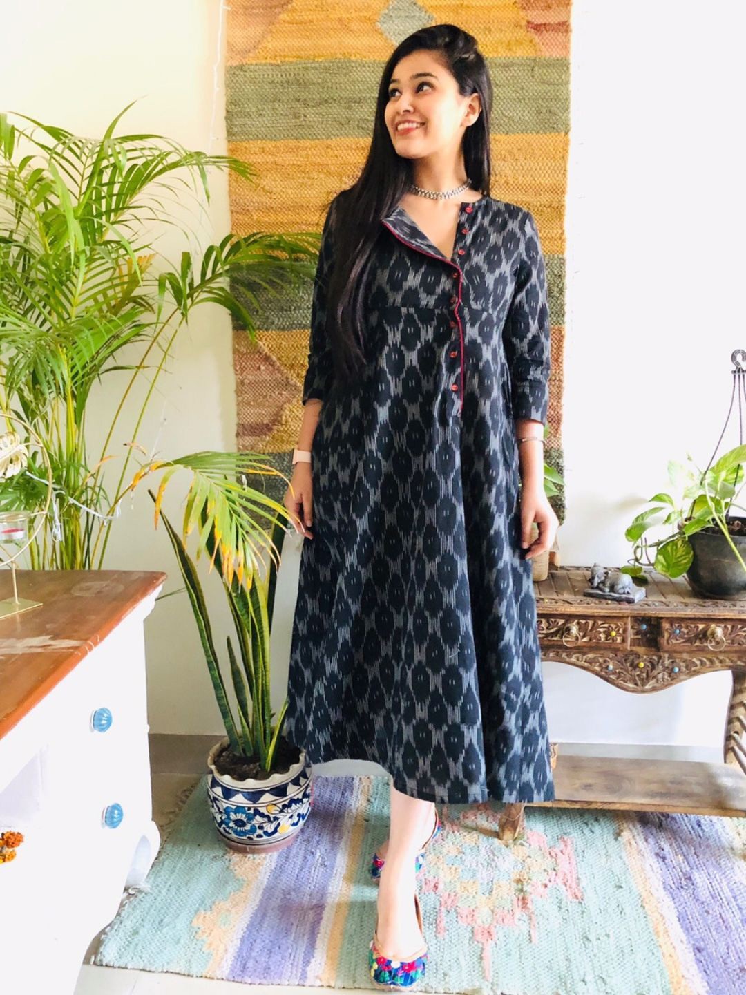 

Bohemian Dream Black Ikat Aline Angrakha Dress