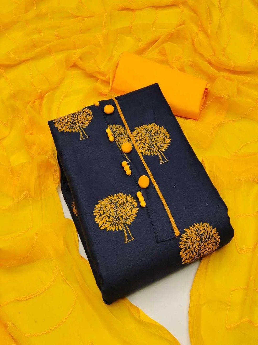 

Aika Floral Printed Pure Cotton Unstitched Dress Material, Navy blue