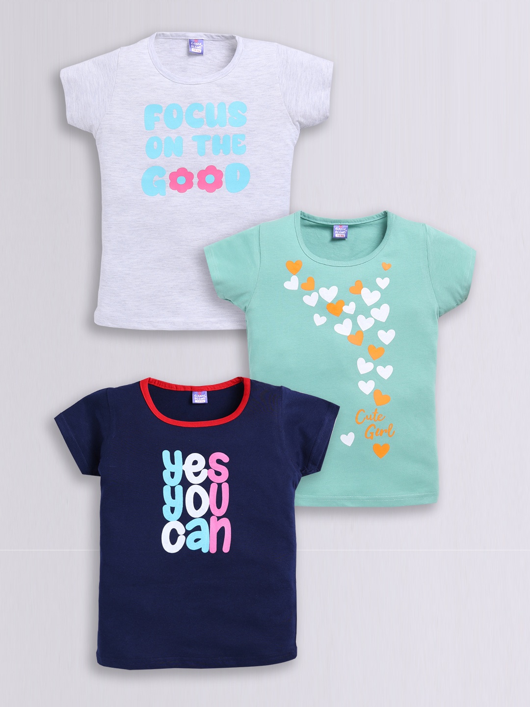 

Here&Now X Game Begins Girls Set of 3 Assorted Printed Pure Cotton T-shirts
