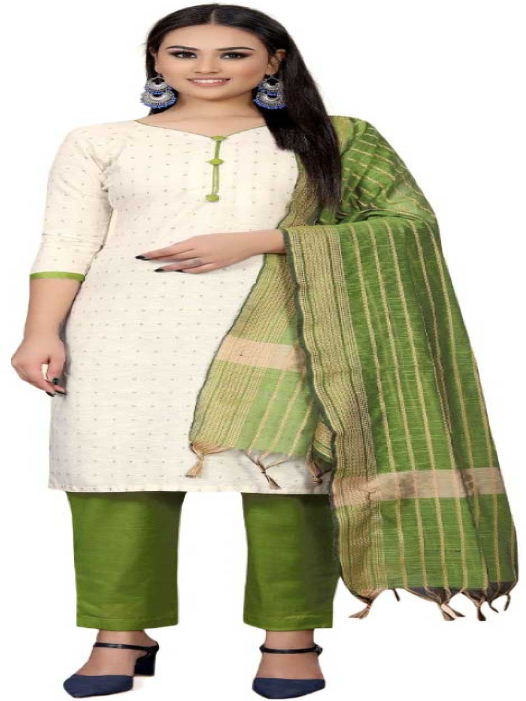 

Aika Polka Dots Printed Pure Cotton Unstitched Dress Material, White