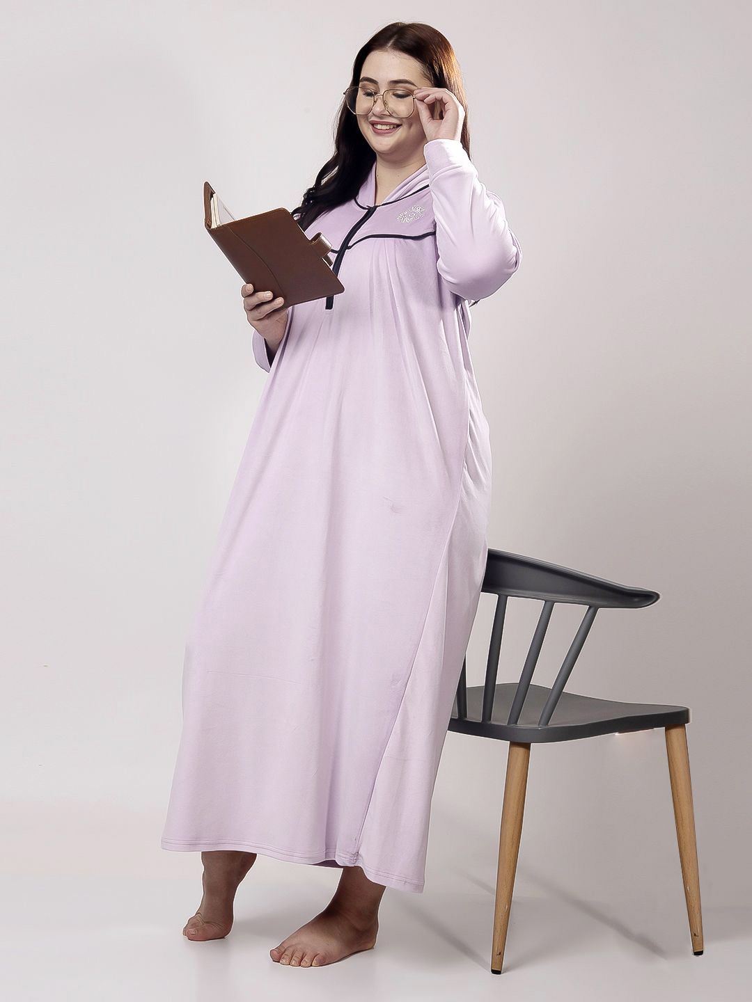

CHUI MUI Women Mandarin Collar Maxi Nightdress, Lavender