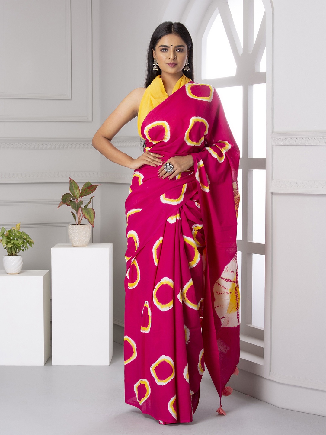 

Craft Musium Pure Cotton Bagru Saree, Pink