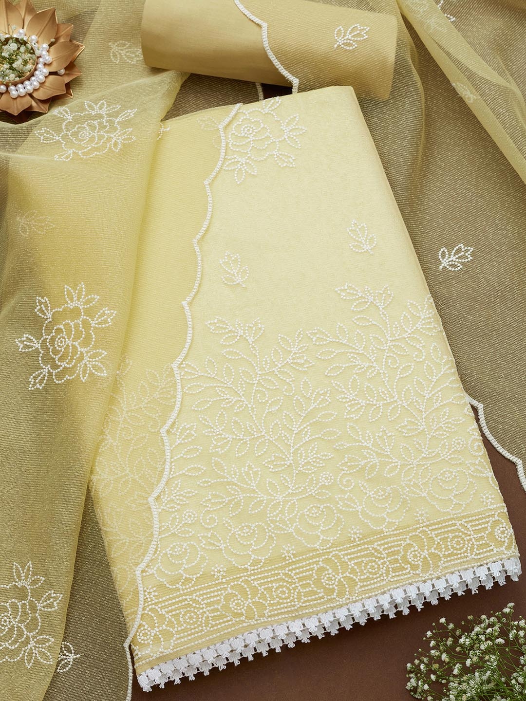 

Soch Floral Embroidered Unstitched Dress Material, Yellow